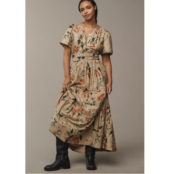 ANTHRPOLOGIE Somerset Maxi Dress: khaki Motif - Picture 7 of 7